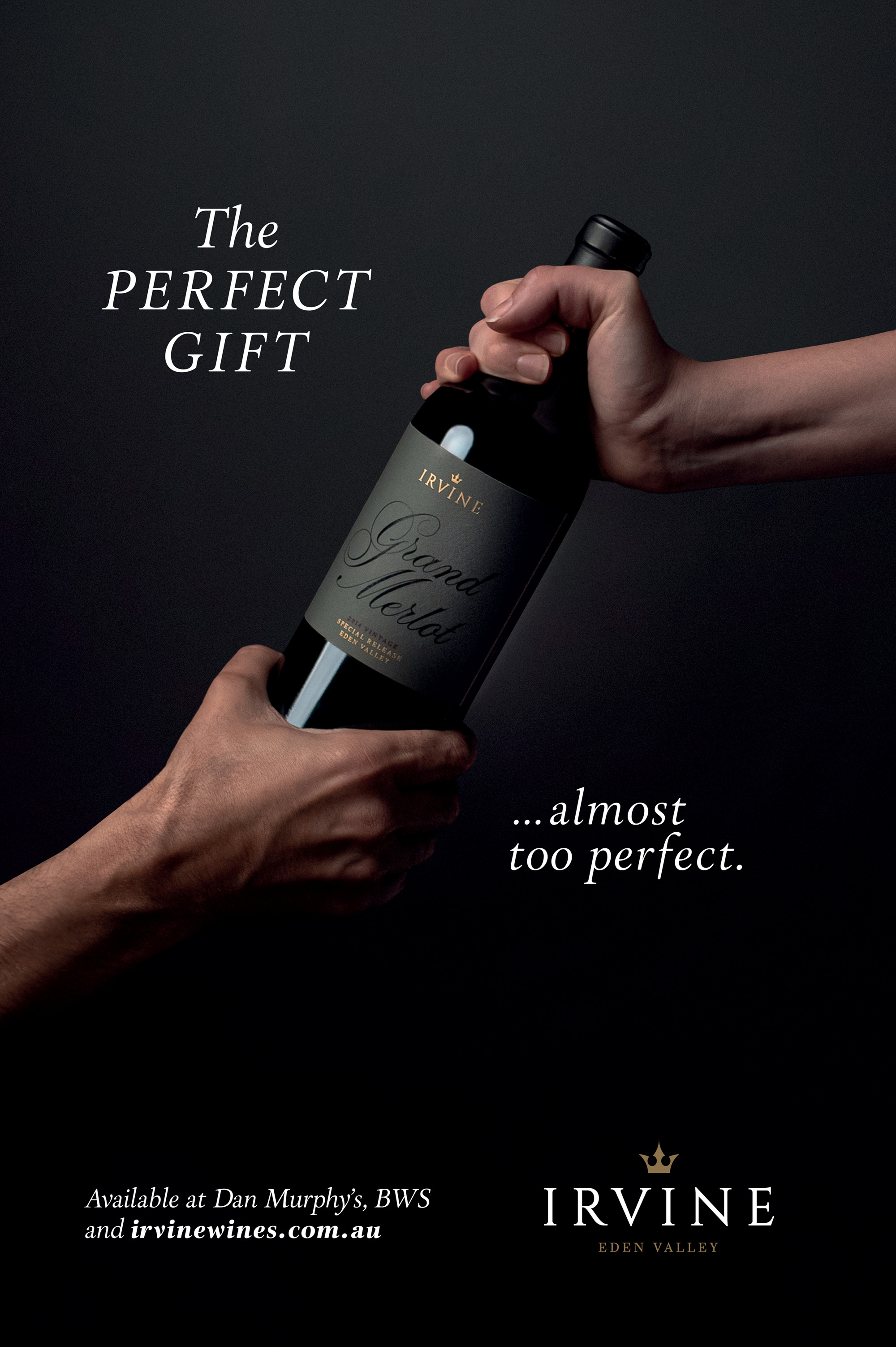 Irvine wine poster with hands on wine